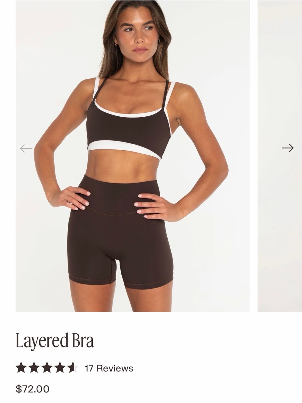 Layered Sports Bra — Brown with White Trim